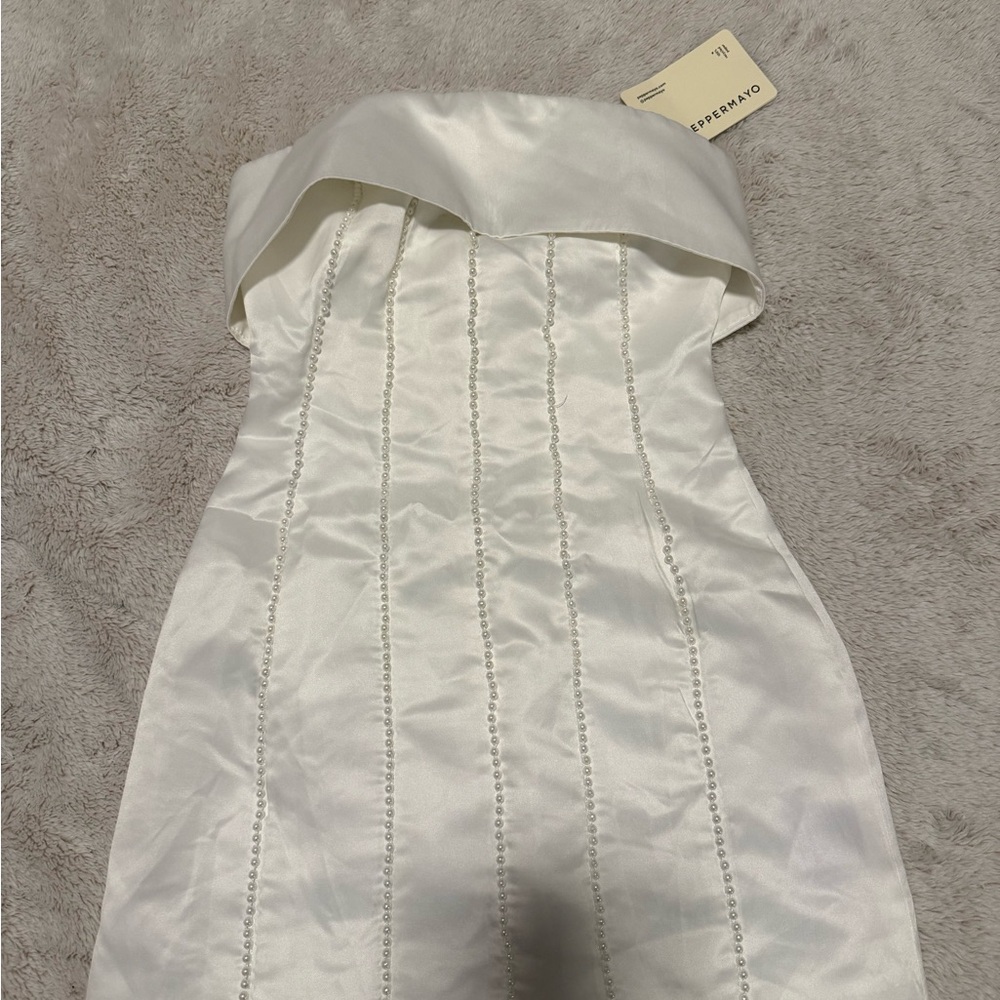 Peppermayo White Pearl Strapless Dress